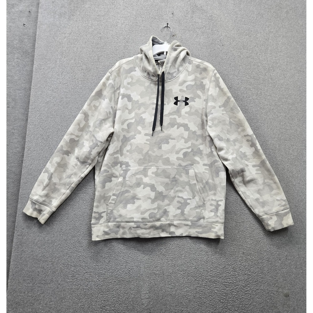 Under Armour Men Hoodie XL Gray Camouflage AllSeasonGear Loose Logo Fleece